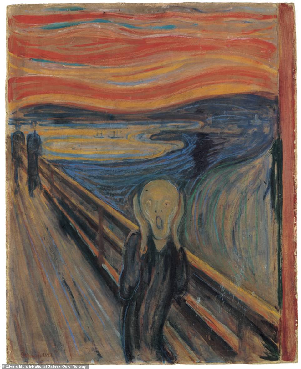 Edvard Munch, The Scream, 1893, oil, tempera, pastel and crayon on cardboard: Kelly said: 'Edvard Munch’s 1893 portrait of a howling figure has become an archetype of existential angst and continues to hypnotise, like a flickering bulb swaying above us. Munch took an anxious interest in electricity and the technological advances of the day, and once confessed to his journal that he was haunted by a mysterious shape that 'directed the wires — and held the machinery in his hand'